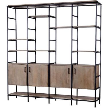 Darius Medium Brown Wood And Metal Multi-Shelf Shelving Unit