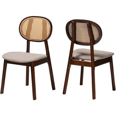 Darrion Fabric and Wood Dining Chair Set of 2 In Grey and Walnut Brown