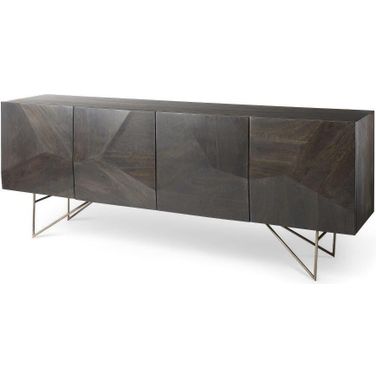 Darwin Brown Solid Wood Gold Metal Base 4 Cabinet Door Sideboard
