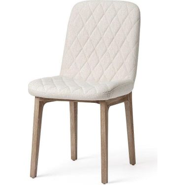 David Diamond Tuffed Cream Fabric Wrap Brown Wood Base Dining Chair