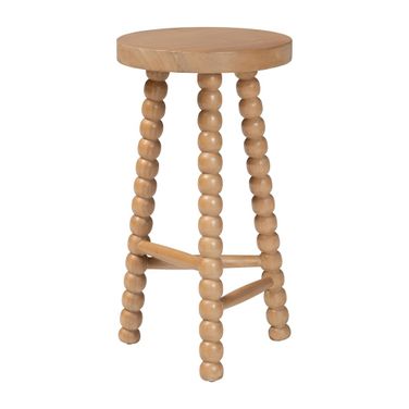 David Sculptural Backless Acacia Wood Bobbin Counter Stool In Natural Brown