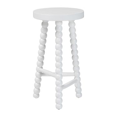 David Sculptural Backless Acacia Wood Bobbin Counter Stool In White