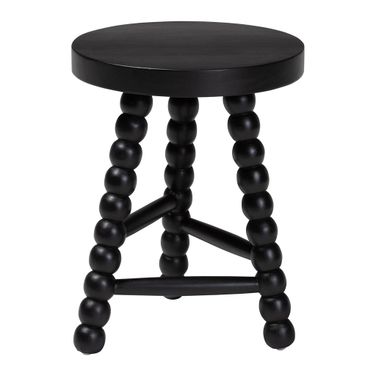 David Turned Bobbin Acacia Wood Multipurpose Accent Stool with Tripod Base In Black
