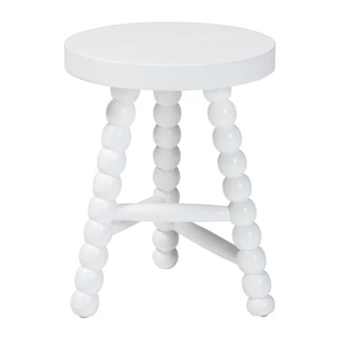 David Turned Bobbin Acacia Wood Multipurpose Accent Stool with Tripod Base In White