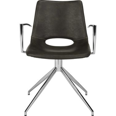 Dawn Grey and Silver Midcentury Modern Leather Swivel Dining Arm Chair