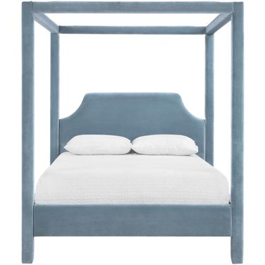 Dawson Velvet Upholstered Queen Bed In Light Blue