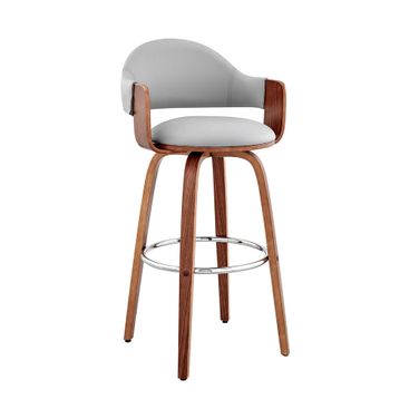 Daxton 26 Inch Gray Faux Leather and Walnut Wood Bar Stool