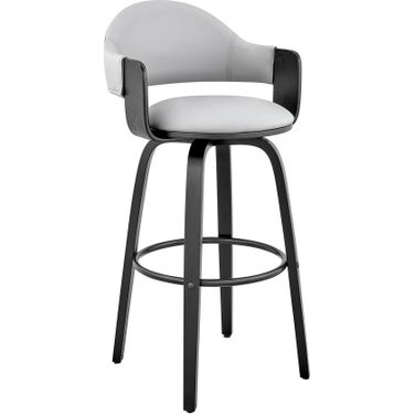 Daxton 30 Inch Gray Faux Leather and Black Wood Bar Stool