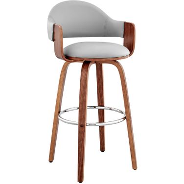 Daxton 30 Inch Gray Faux Leather and Walnut Wood Bar Stool