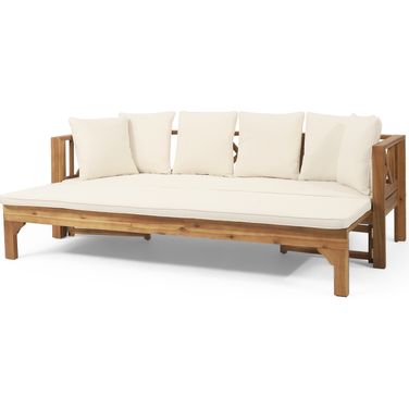 Day Bed with Expandable Seating and Square Arm In Beige