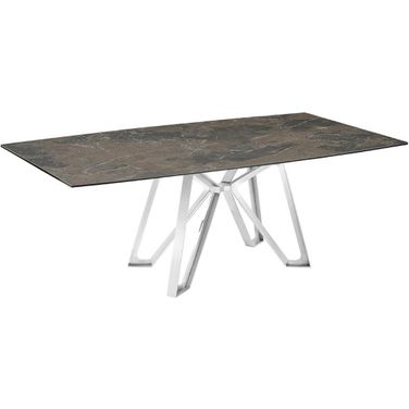 Dcota Dining Table With Brushed Stainless Steel Base and Brown Marbled Top