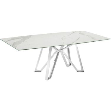 Dcota Dining Table With Brushed Stainless Steel Base and White Marbled Top