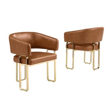 Dean Leathaire Tri-Leg Dining Chair Set of 2 in Toffee