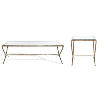 Debbie Rectangle Metal Occasional Table Set In Brass