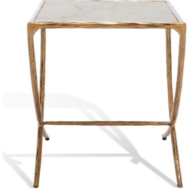 Debbie Square Metal Accent Table In White and Brass