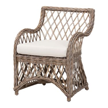 Debra Handwoven Open-Weave Rattan Armchair with Cushion In Kubu Grey