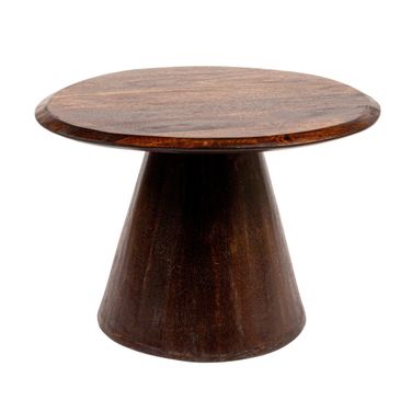 Declan 20.5 Inch Asymmetrical Organic-Shaped Mango Wood Accent Table with Conical Base In Walnut