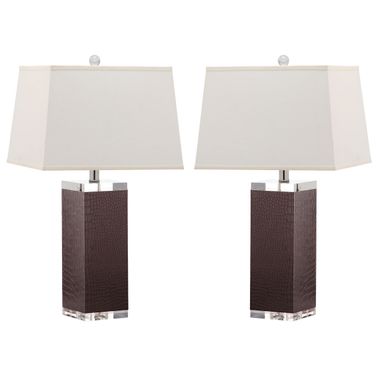 Deco Brown and Off-White 27 Inch Leather Table Lamp Set of 2