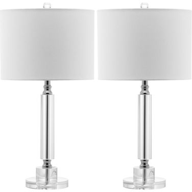 Deco Clear and Off-White 24.5 Inch Column Crystal Lamp Set of 2