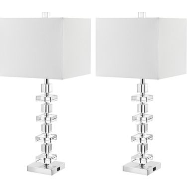 Deco 28.5 Inch Crystal Table Lamp Set of 2 with Usb Port