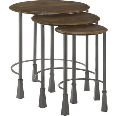 Deja 3-piece Round Nesting Table Natural and Gunmetal