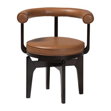 Delacruz Swivel Dining Chair In Tan and Black