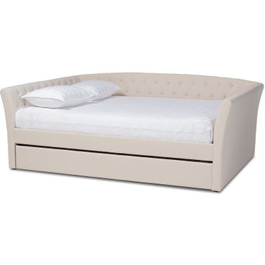 Delora Modern And Contemporary Beige Fabric Upholstered Full Size Daybed With Roll-Out Trundle Bed