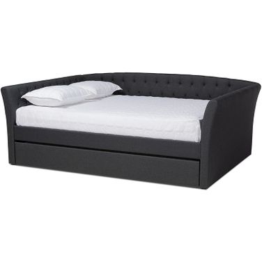 Delora Modern And Contemporary Dark Grey Fabric Upholstered Full Size Daybed With Roll-Out Trundle Bed