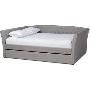 Delora Modern And Contemporary Light Grey Fabric Upholstered Queen Size Daybed With Roll-Out Trundle Bed
