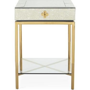 Delphine Tall Side Table In Antiqued Mirror and Brass