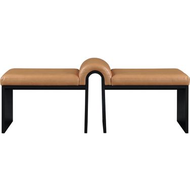 Delphine Vegan Leather Upholstered Bench In Cognac and Black