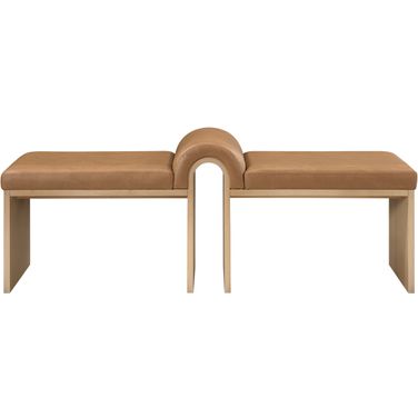 Delphine Vegan Leather Upholstered Bench In Cognac and Natural
