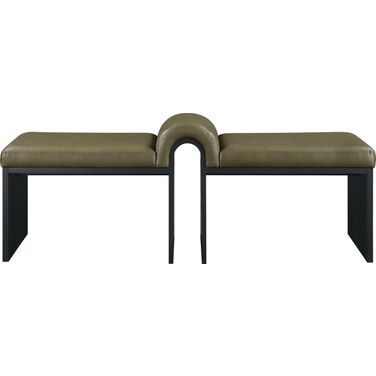 Delphine Vegan Leather Upholstered Bench In Olive and Black