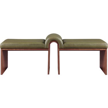 Delphine Vegan Leather Upholstered Bench In Olive and Brown