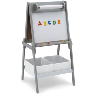 Delta Children Chelsea Double-Sided Storage Easel with Paper Roll and Magnets In Light Gray and White