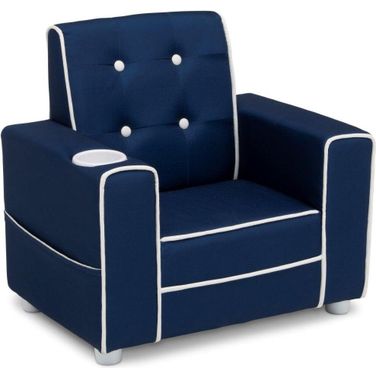 Delta Children Chelsea Kids Upholstered Chair With Cup Holder In Blue