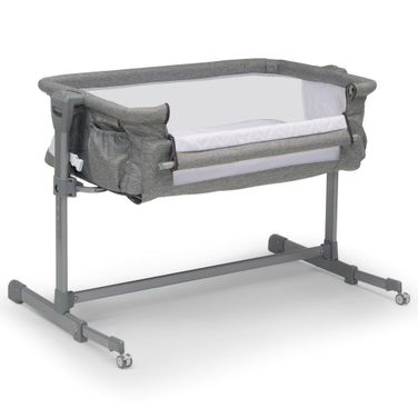 Delta Children Close2Me Bedside Baby Bassinet Sleeper With Breathable Mesh and Adjustable Heights In Grey Tweed