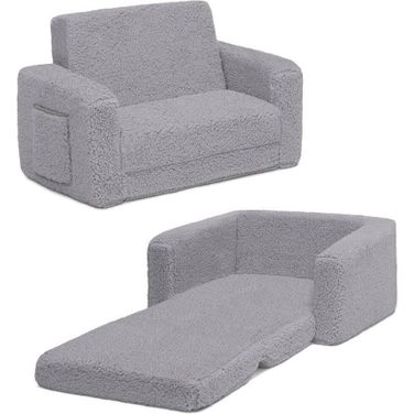 Cozee Flip Out 2 In 1 Convertible Chair To Lounger For Kids In Grey Sherpa