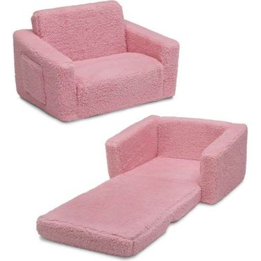 Cozee Flip Out 2 In 1 Convertible Chair To Lounger For Kids In Pink Sherpa