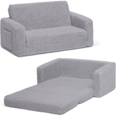 Cozee Flip Out 2 In 1 Convertible Sofa To Lounger For Kids In Grey Sherpa