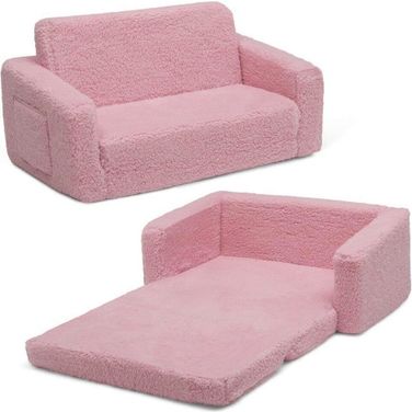 Cozee Flip Out 2 In 1 Convertible Sofa To Lounger For Kids In Pink Sherpa
