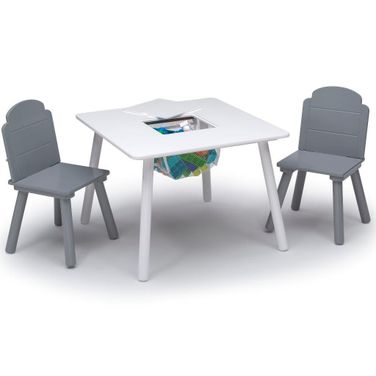 Delta Children Finn Table and Chair Set With Storage In Light Grey and White