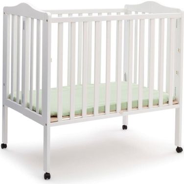 Delta Children Folding Portable Mini Baby Crib With 1.5 Inch Mattress With Greenguard Gold Certified In White