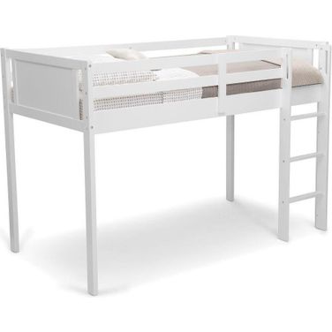 Delta Children Low Twin Loft Bed With Guardrail and Ladder In White