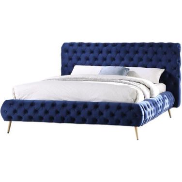 Demeter Tufted Fabric Platform King Bed In Blue