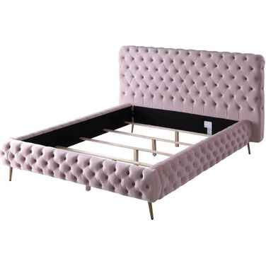 Demeter Velvet Platform California King Bed In Pink