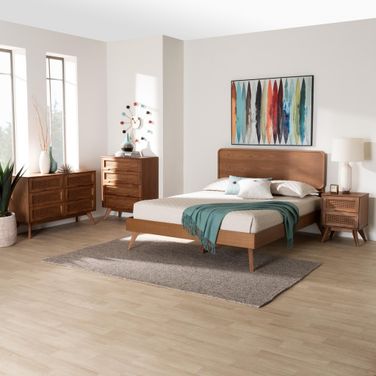 Demeter Wood 4 Piece King Bedroom Set In Walnut Brown