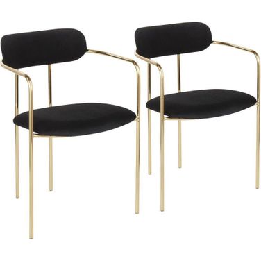 Demi Contemporary Chair In Gold Metal And Black Velvet - Set Of 2
