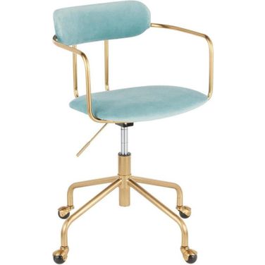 Demi Contemporary Office Chair In Gold Metal And Light Blue Velvet