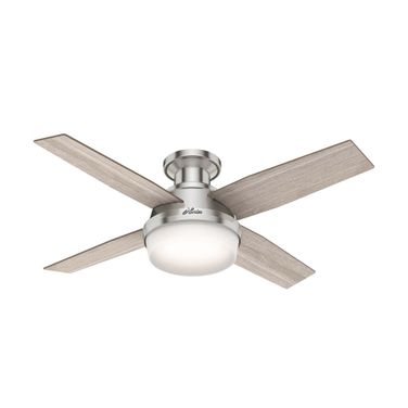 Dempsey 44 Inch Low Profile Ceiling Fan with LED Light Kit and Handheld Remote In Brushed Nickel and Light Gray Oak
